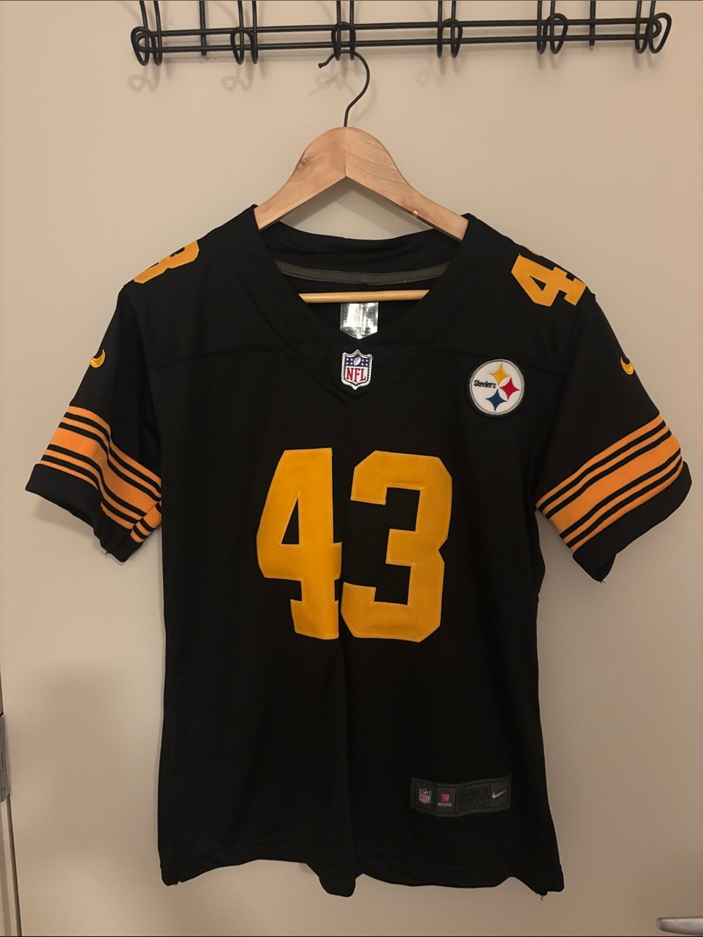 Nike Black and Gold Steelers #43 Football Jersey